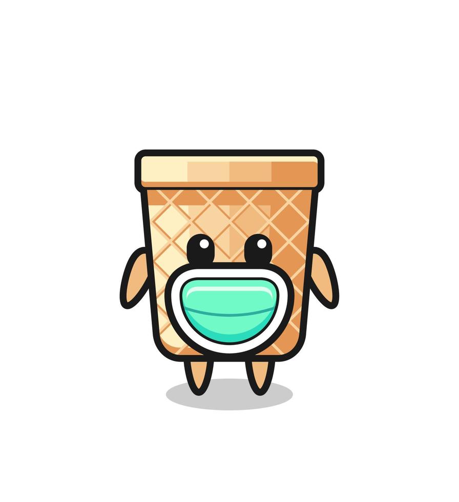 cute waffle cone cartoon wearing a mask vector