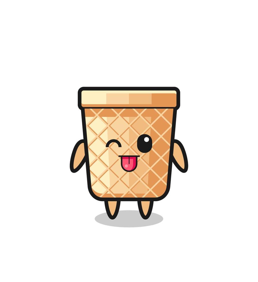 cute waffle cone character in sweet expression while sticking out her tongue vector