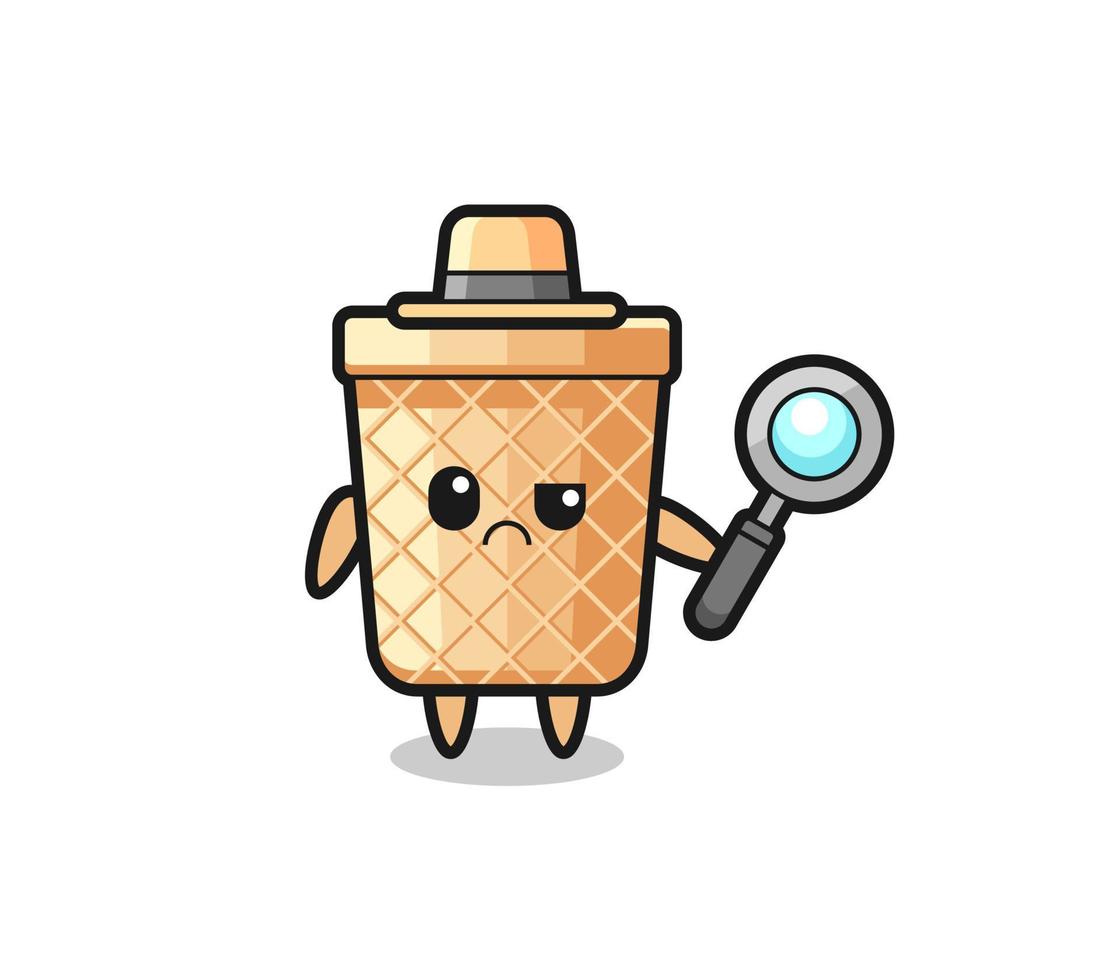 the mascot of cute waffle cone as a detective vector