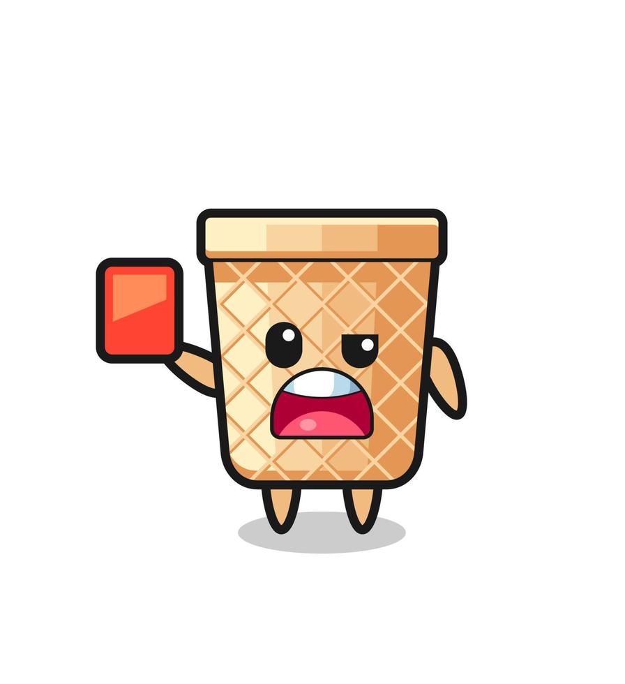 waffle cone cute mascot as referee giving a red card vector