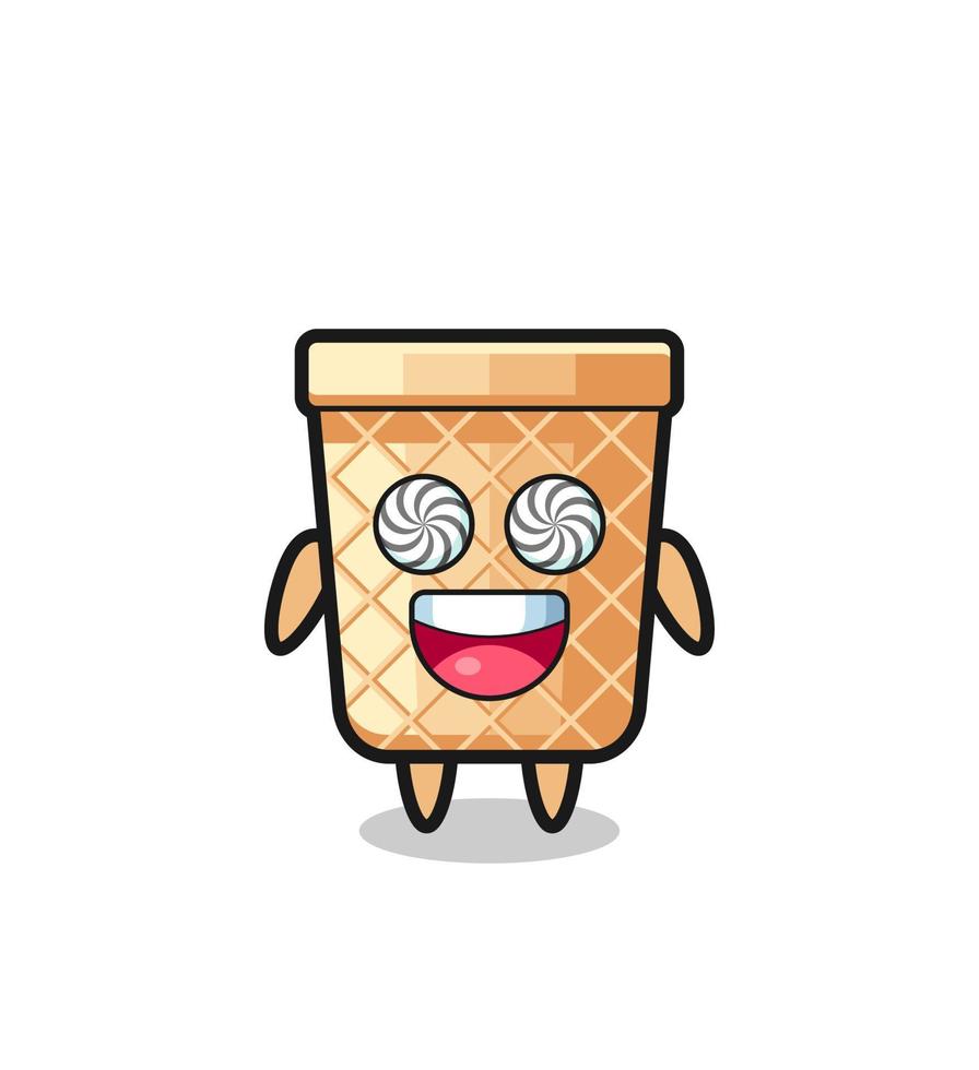 cute waffle cone character with hypnotized eyes vector