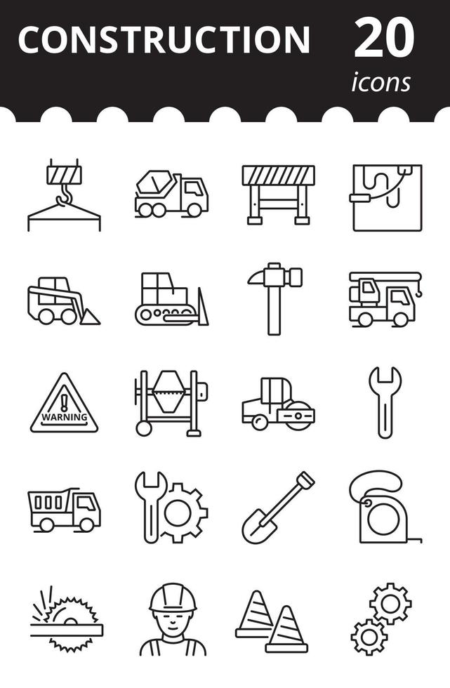 Construction Icons Set. Working tools. Simple vector linear symbols.