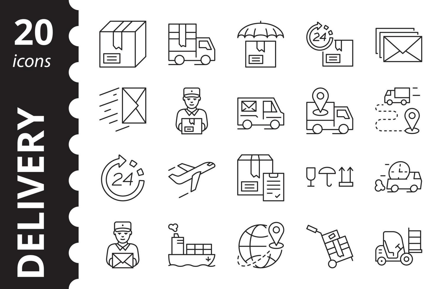 Simple Set icons of shipping and delivery. Vector outline symbol collection.