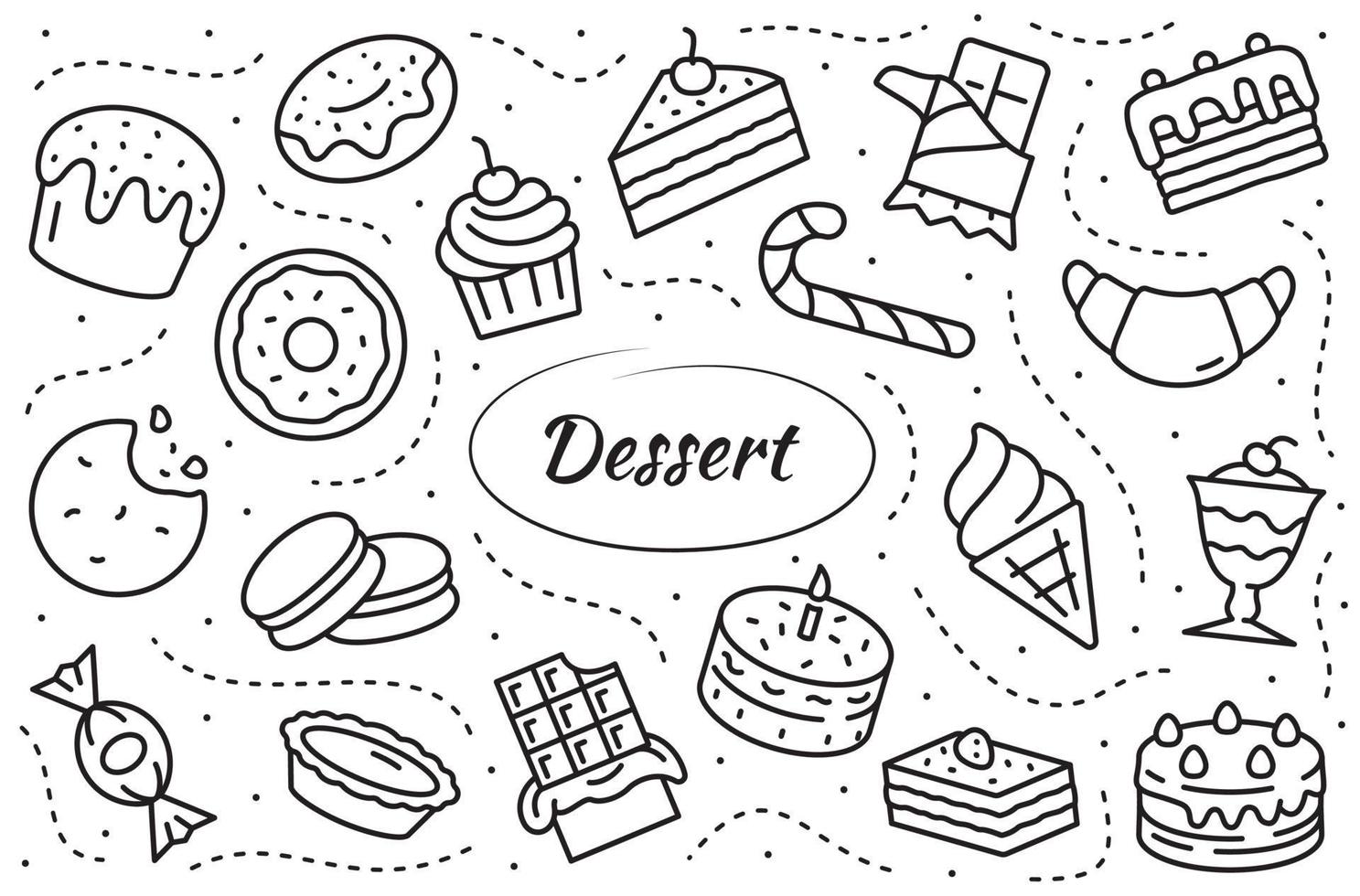 Desserts Line Icons Set. Simple Collection Sweet Food Illustration. vector