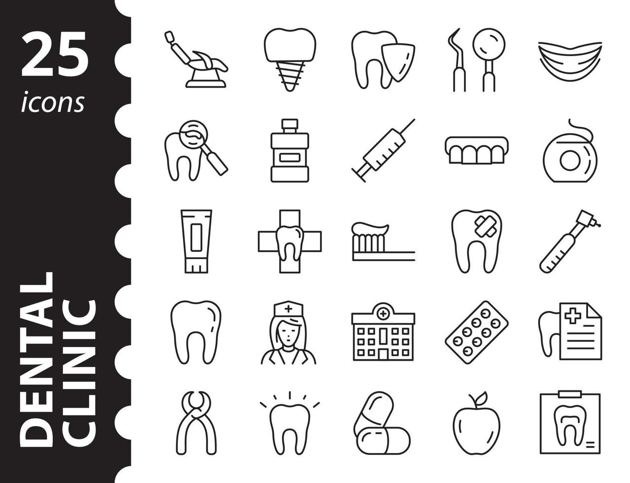 Dental clinic -  icon set. Vector simple line symbols collection. Linear elements.