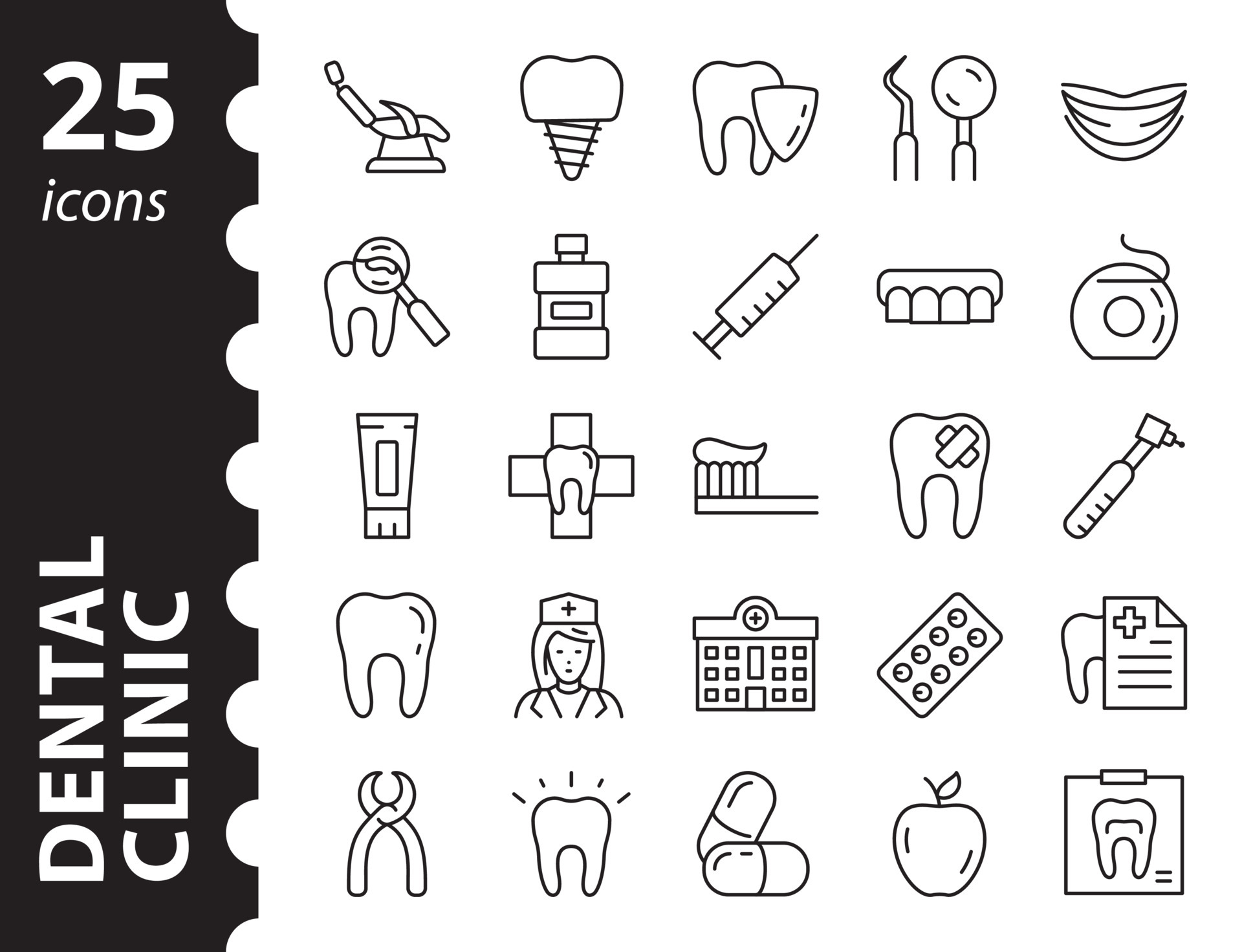 Dental clinic icon set. Vector simple line symbols collection. Linear