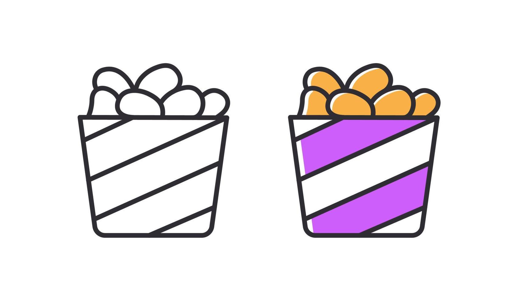 Nuggets in a bucket icon. Line symbol of fast food for web design. Simple outline pictogram. vector