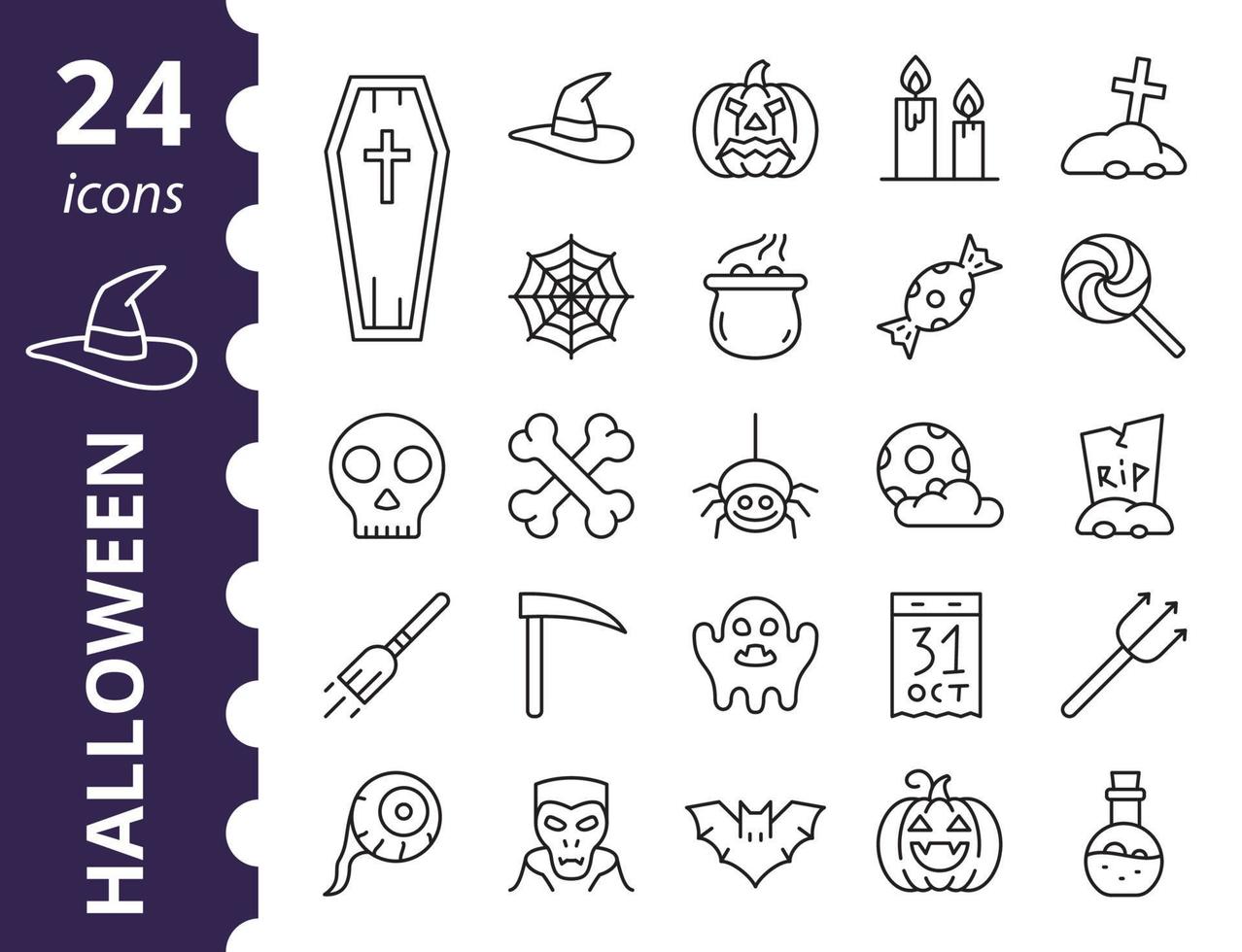 Halloween icons set. Vector outline symbols collection.