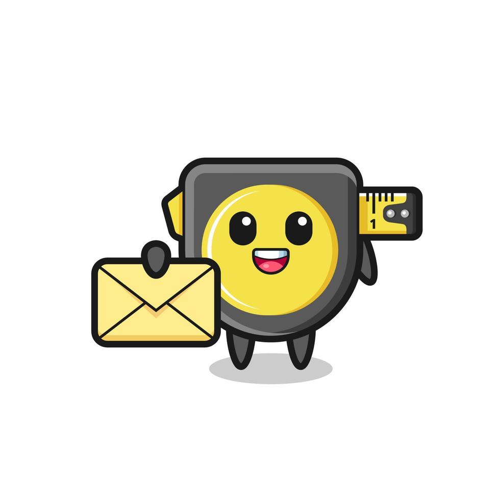 cartoon illustration of tape measure holding a yellow letter vector