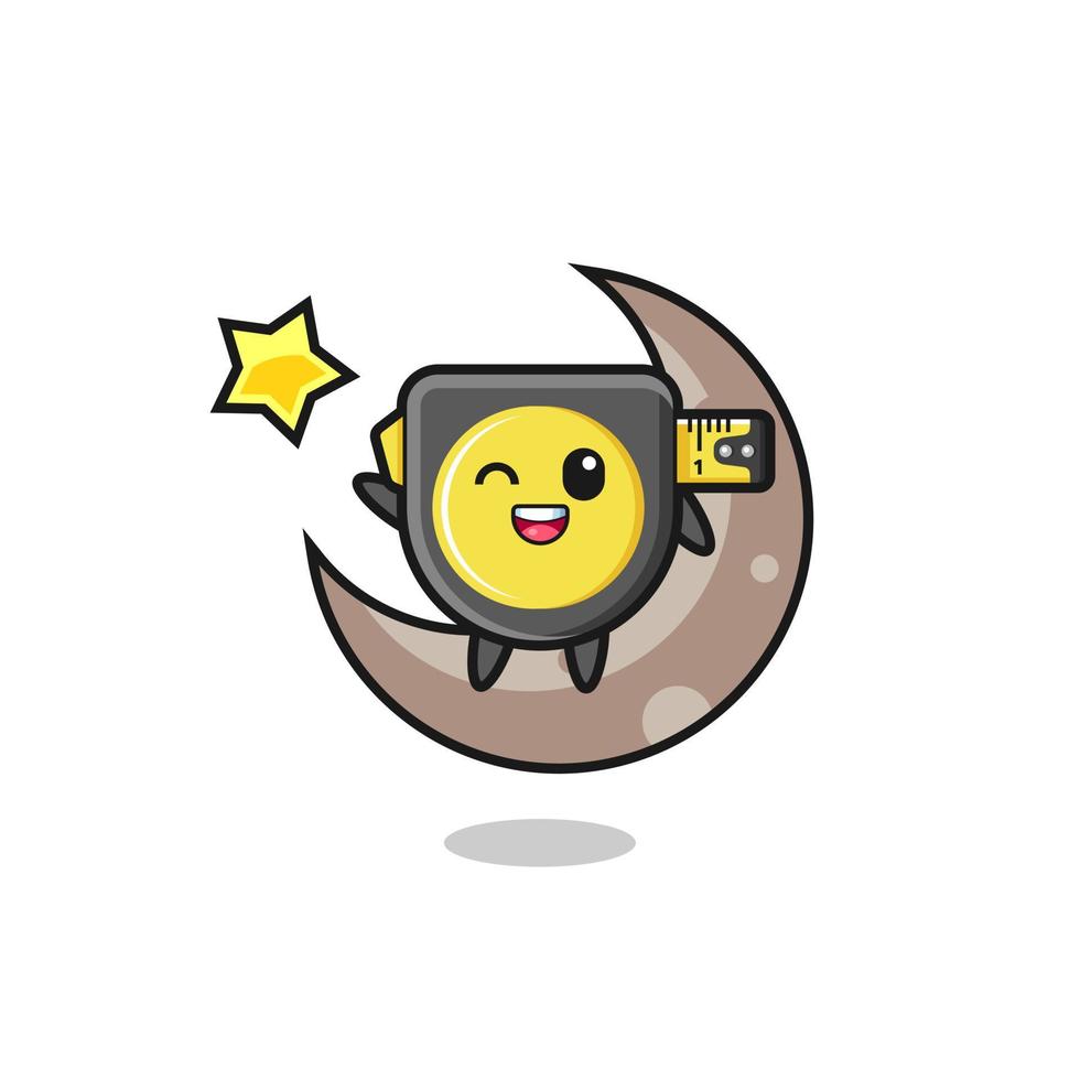 illustration of tape measure cartoon sitting on the half moon vector