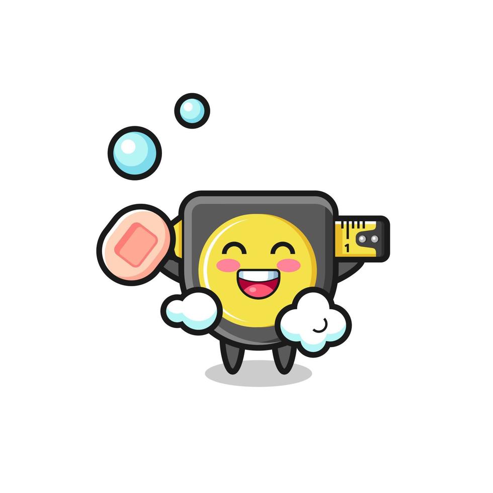 tape measure character is bathing while holding soap vector