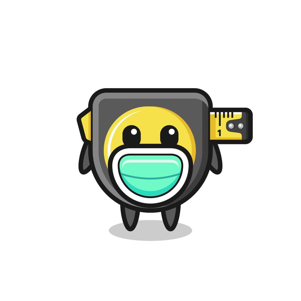 cute tape measure cartoon wearing a mask vector