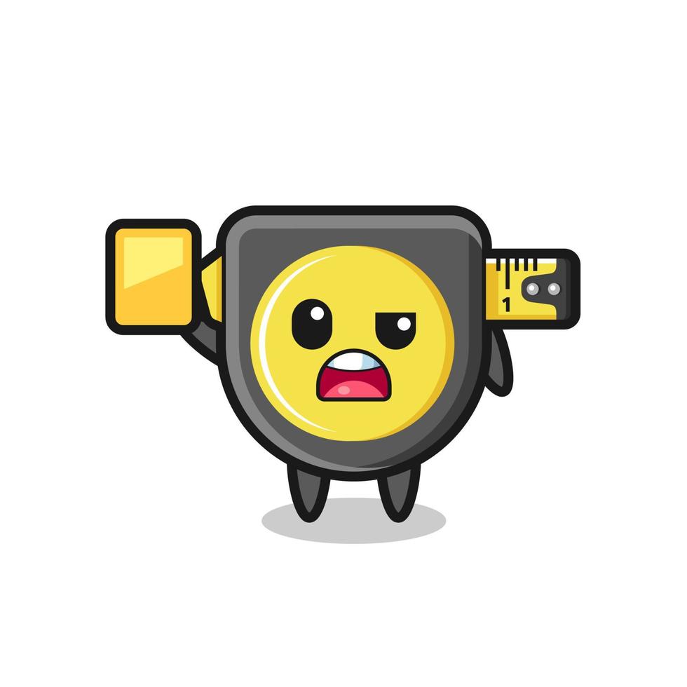 cartoon tape measure character as a football referee giving a yellow card vector