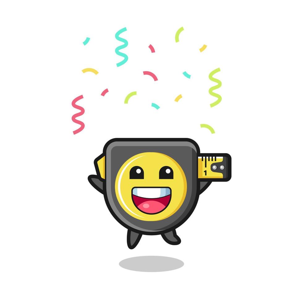 happy tape measure mascot jumping for congratulation with colour confetti vector