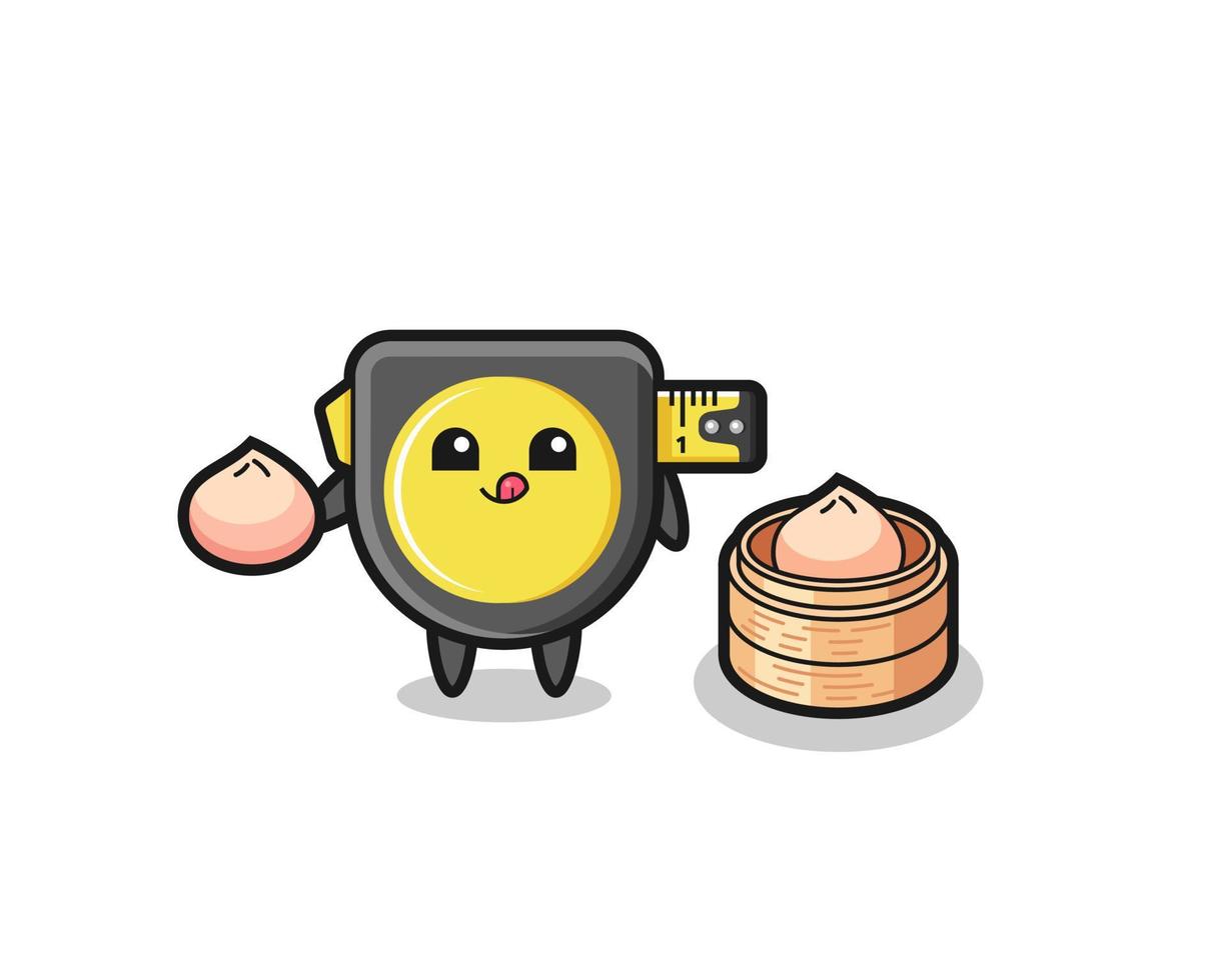 cute tape measure character eating steamed buns vector