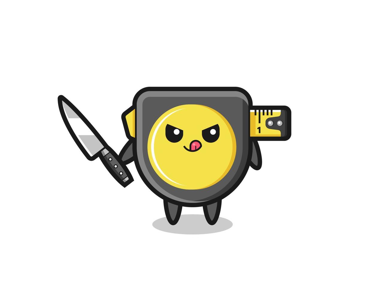 cute tape measure mascot as a psychopath holding a knife vector