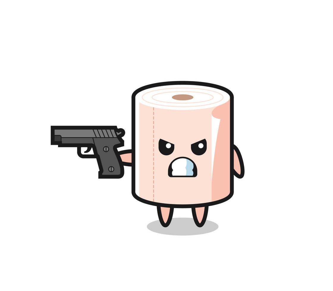 the cute tissue roll character shoot with a gun vector