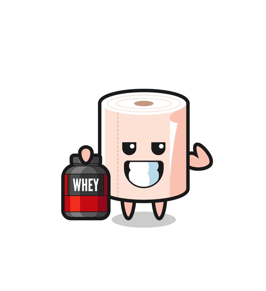 the muscular tissue roll character is holding a protein supplement vector