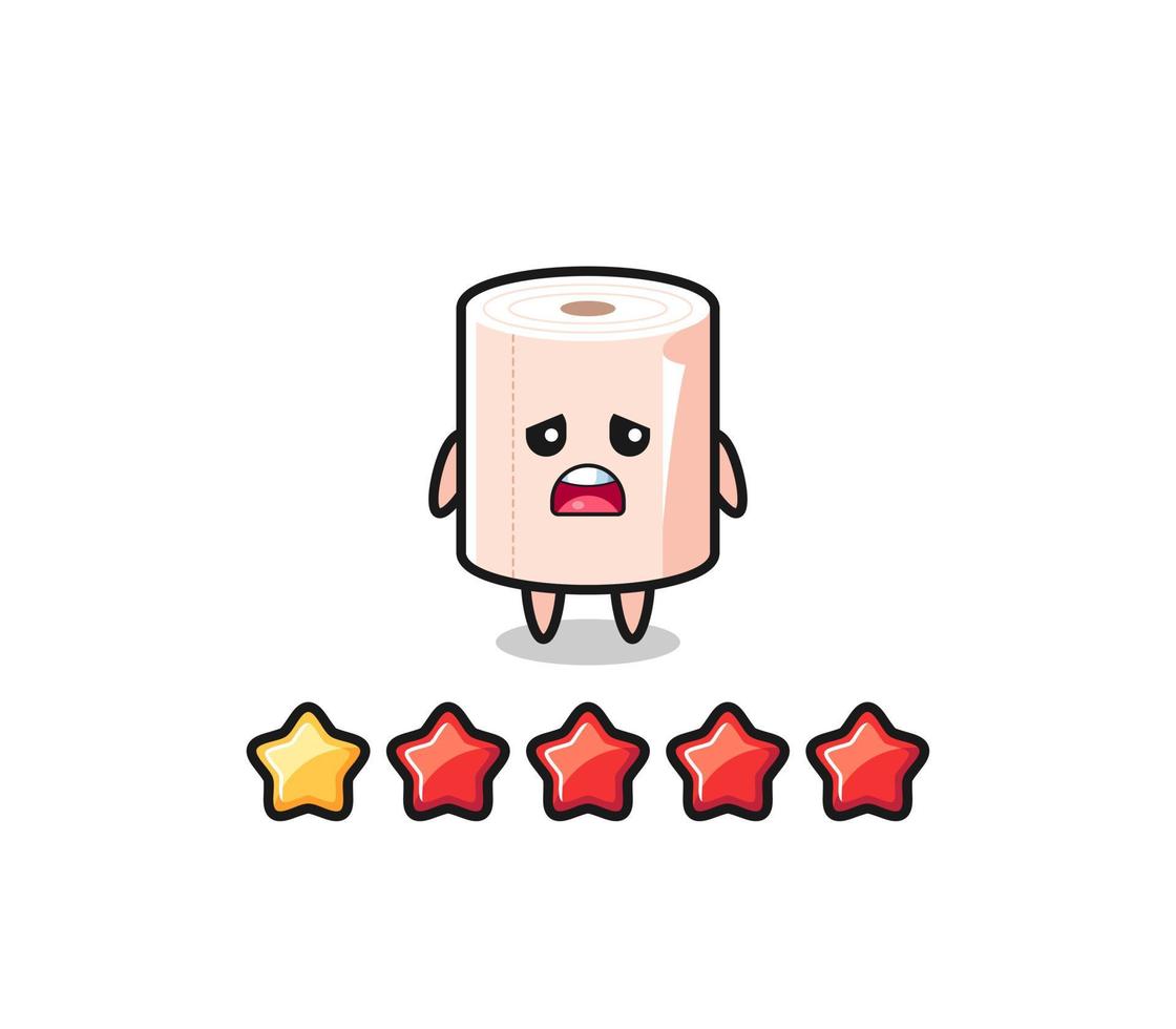 the illustration of customer bad rating, tissue roll cute character with 1 star vector