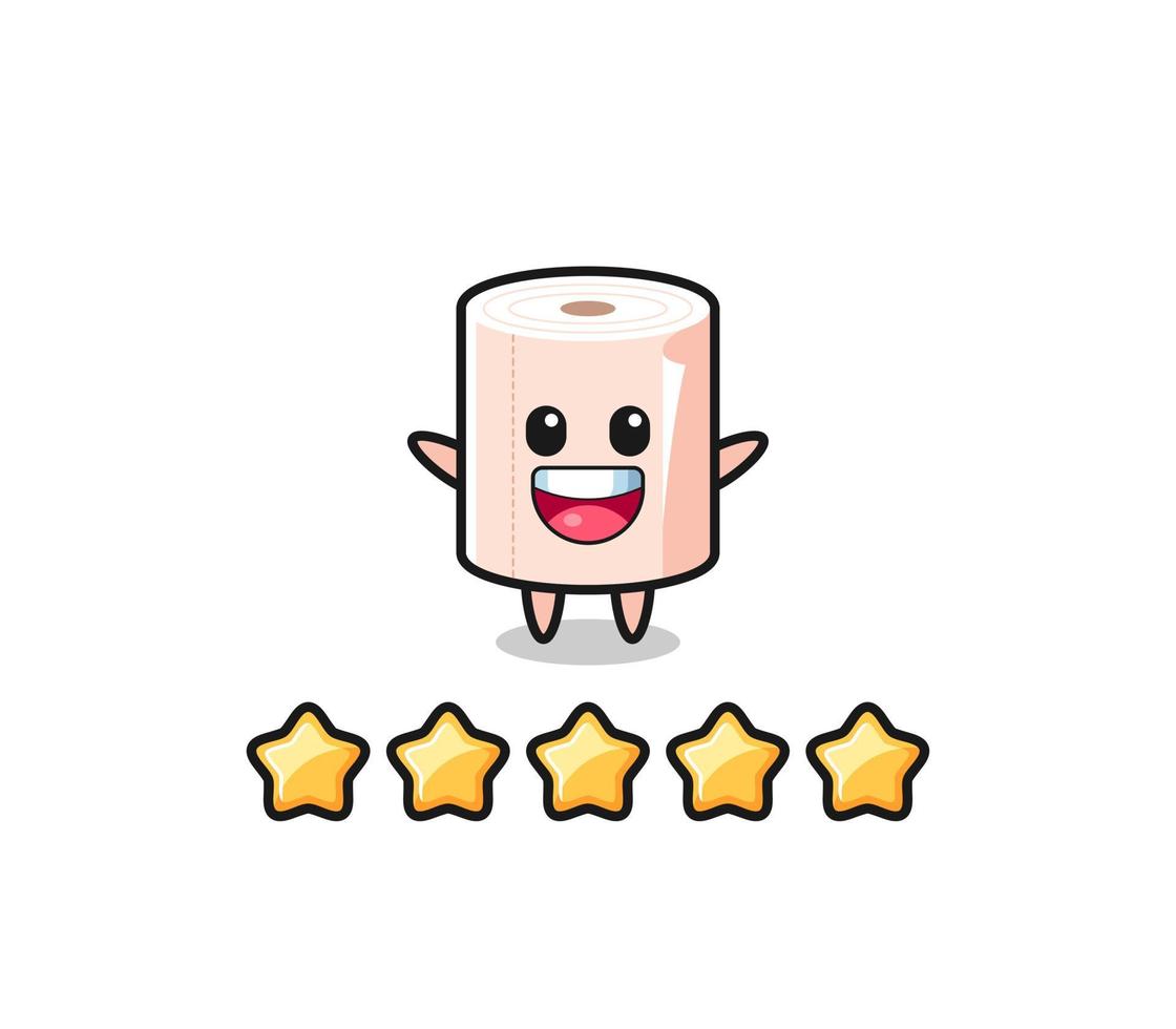 the illustration of customer best rating, tissue roll cute character with 5 stars vector