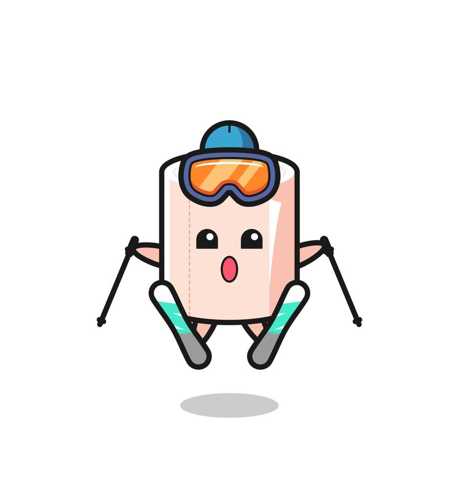 tissue roll mascot character as a ski player vector