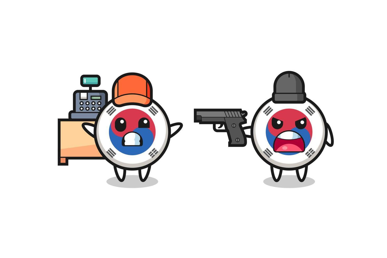 illustration of the cute south korea flag as a cashier is pointed a gun by a robber vector