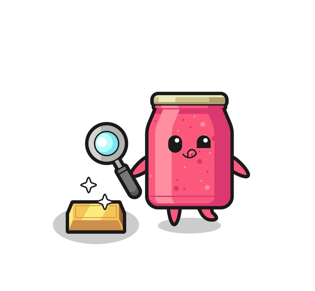 strawberry jam character is checking the authenticity of the gold bullion vector