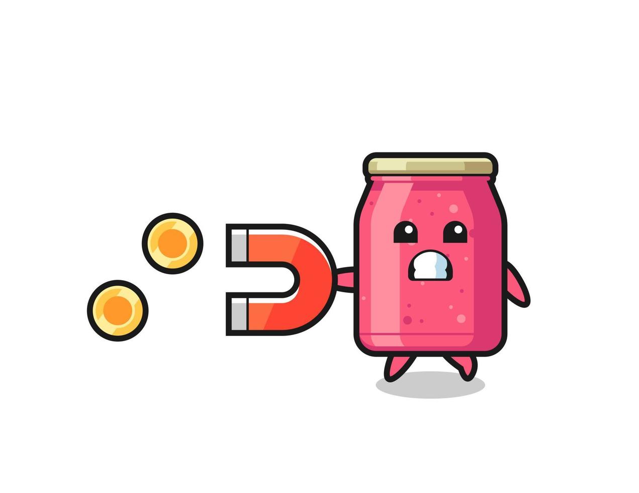 the character of strawberry jam hold a magnet to catch the gold coins vector