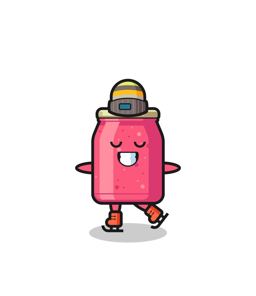 strawberry jam cartoon as an ice skating player doing perform vector