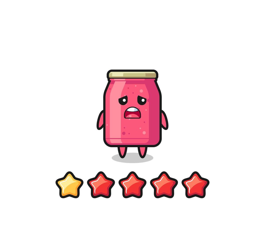 the illustration of customer bad rating, strawberry jam cute character with 1 star vector