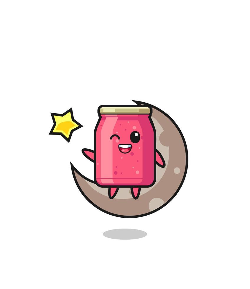 illustration of strawberry jam cartoon sitting on the half moon vector