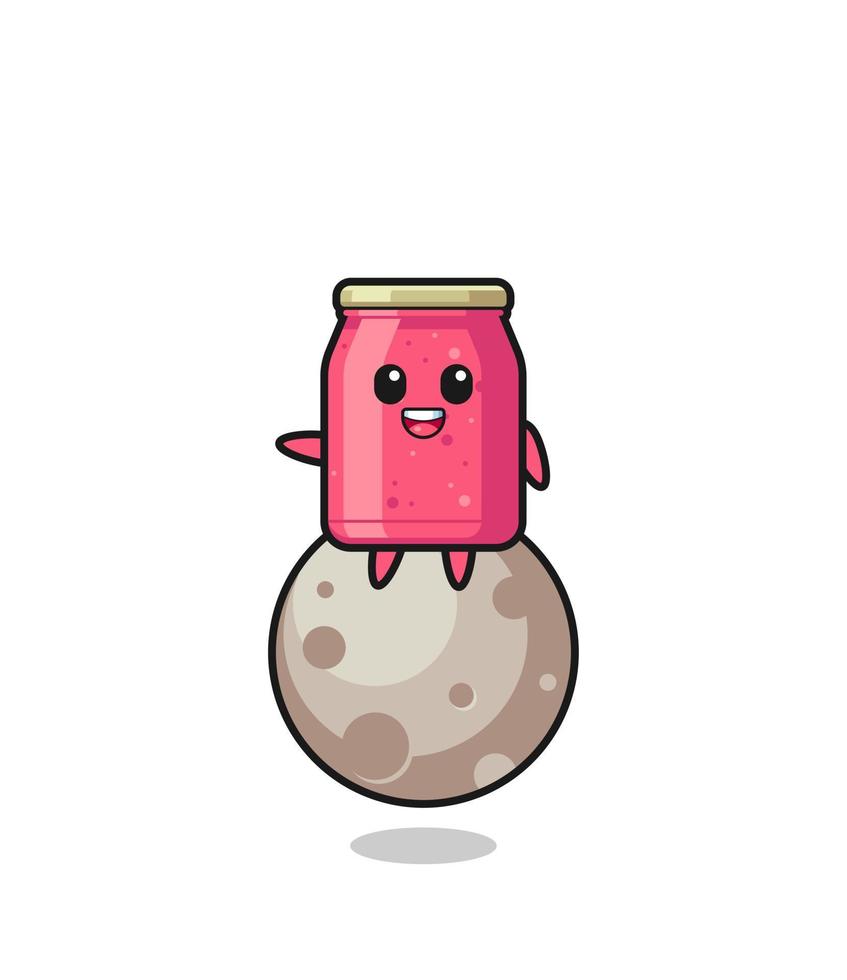 illustration of strawberry jam cartoon sitting on the moon vector