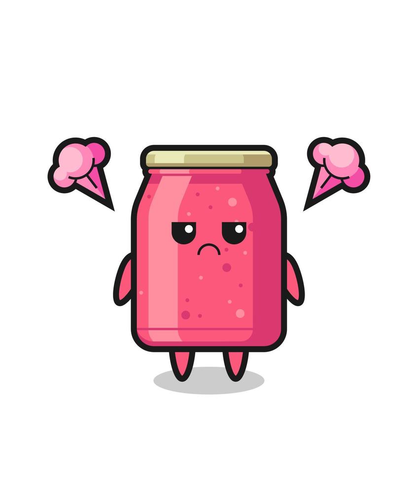 annoyed expression of the cute strawberry jam cartoon character vector