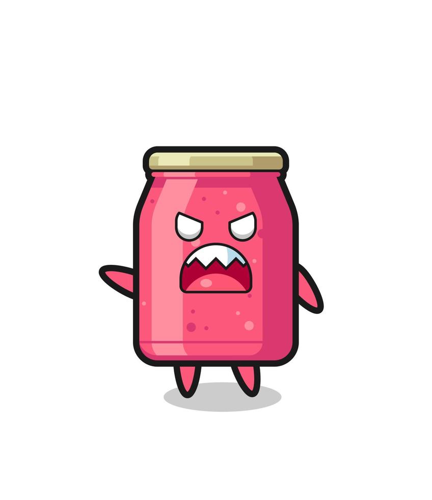 cute strawberry jam cartoon in a very angry pose vector