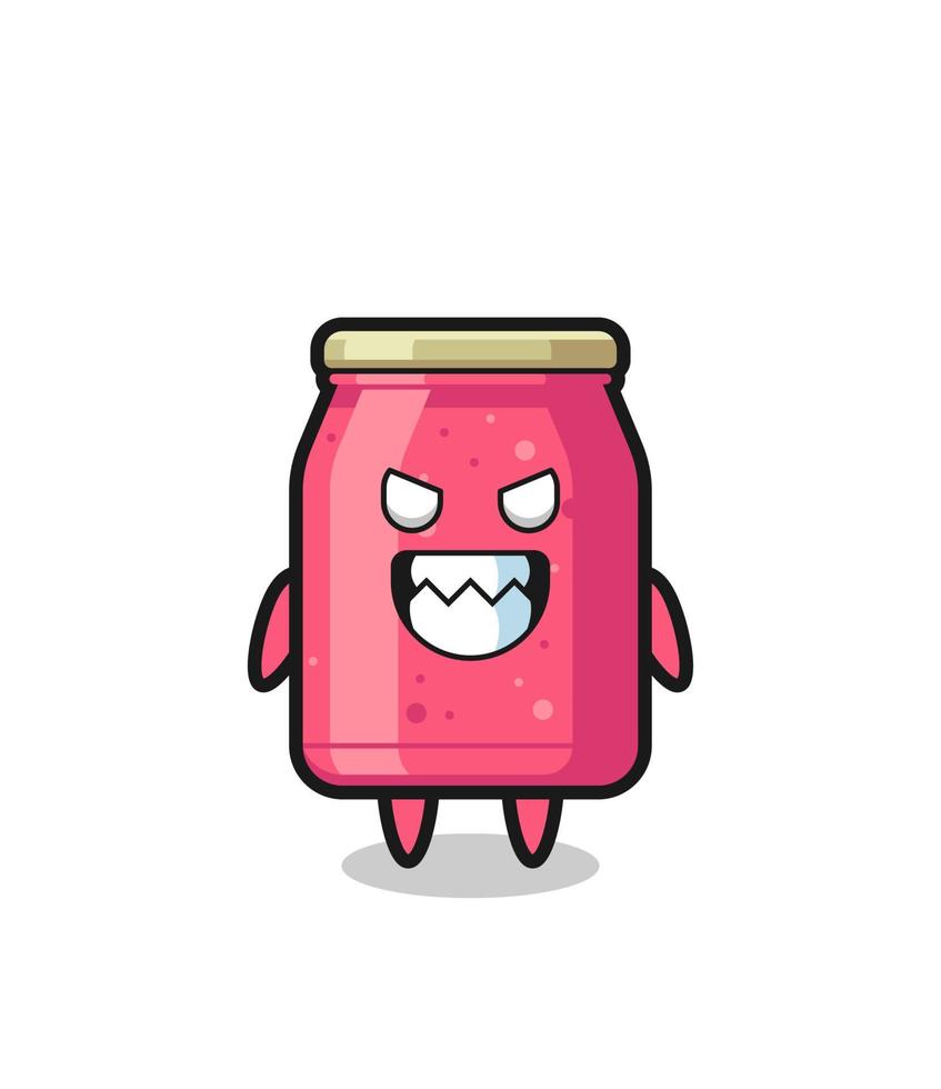 evil expression of the strawberry jam cute mascot character vector