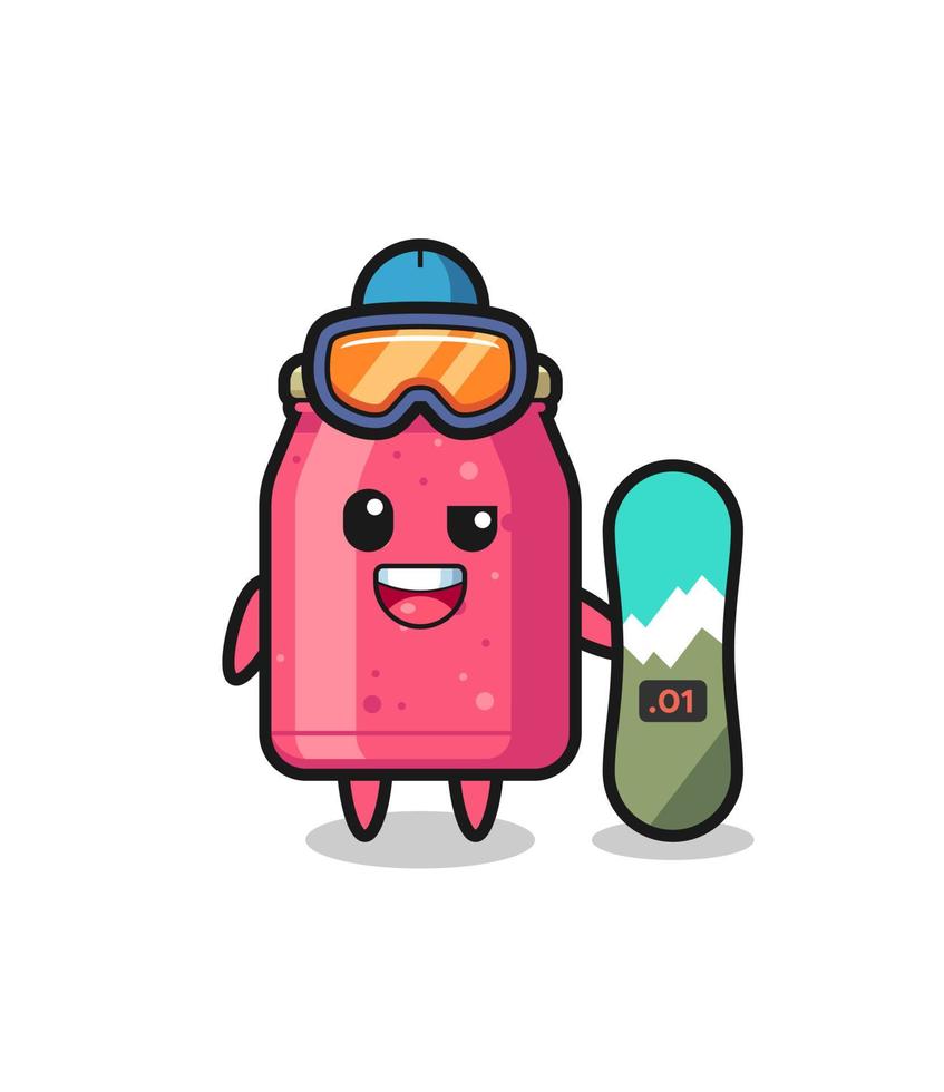 Illustration of strawberry jam character with snowboarding style vector