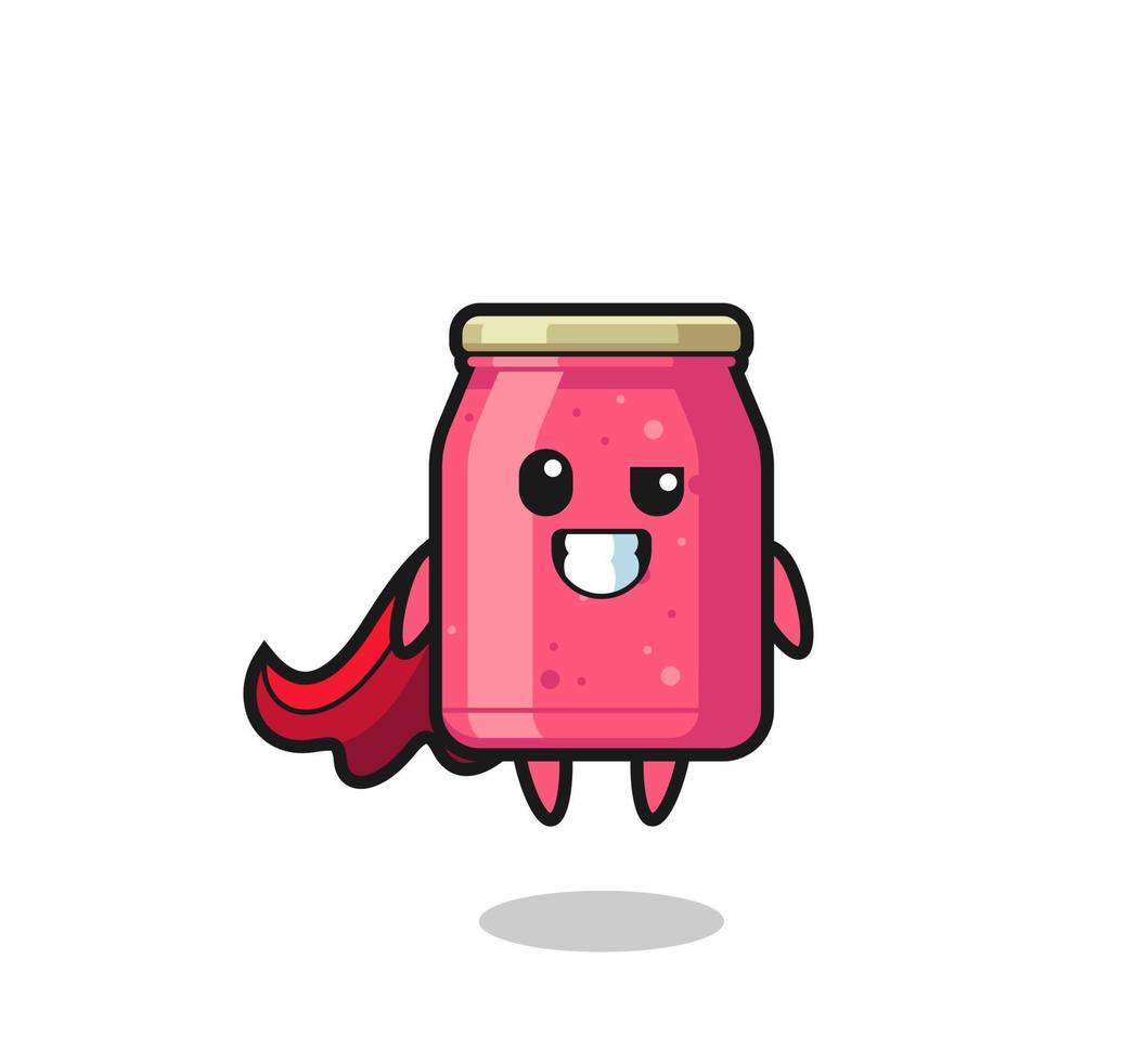 the cute strawberry jam character as a flying superhero vector