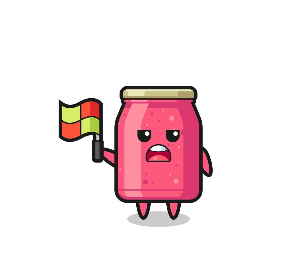 strawberry jam character as line judge putting the flag up vector