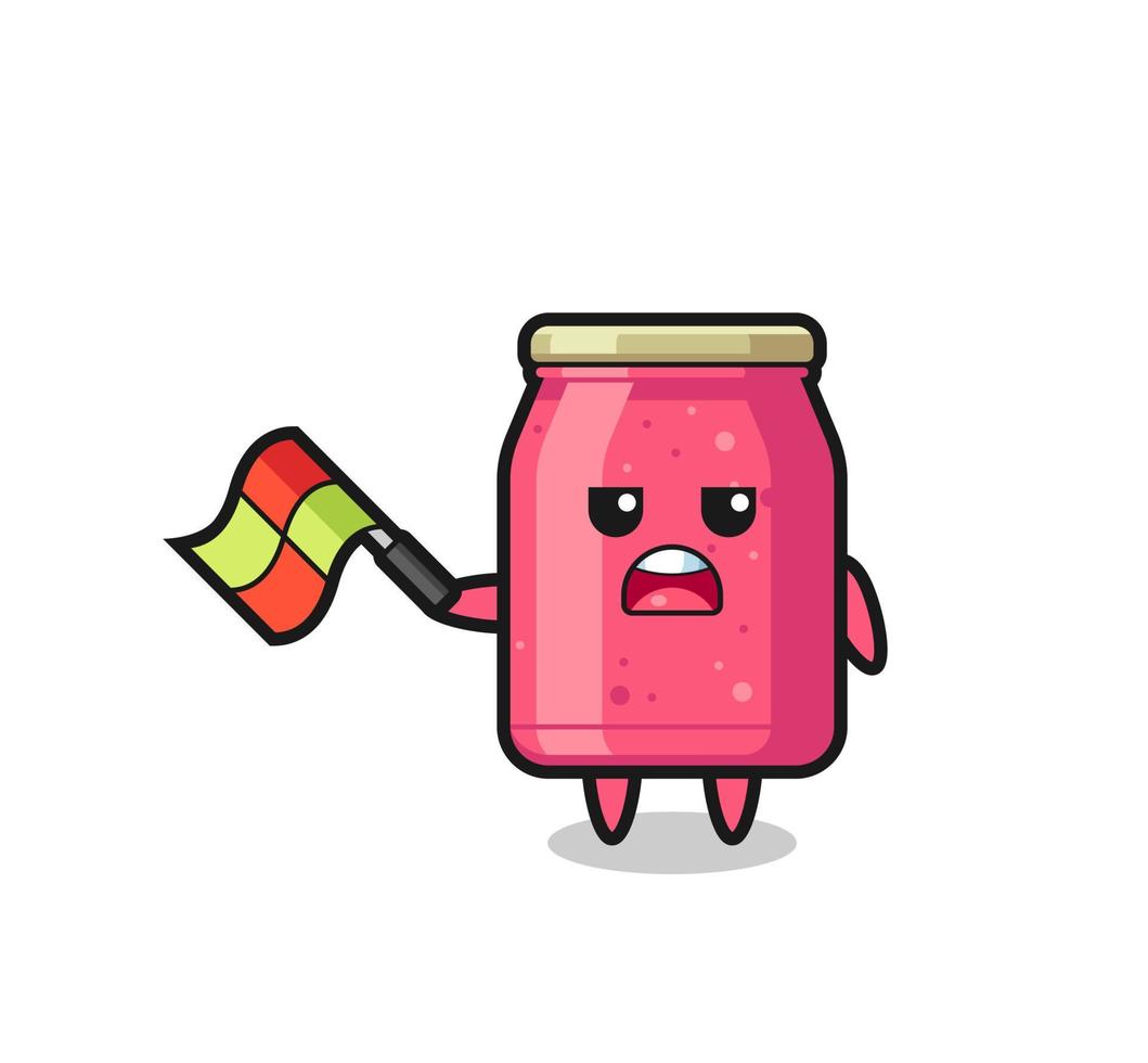 strawberry jam cartoon as the line judge hold the flag up at a 45 degree angle vector