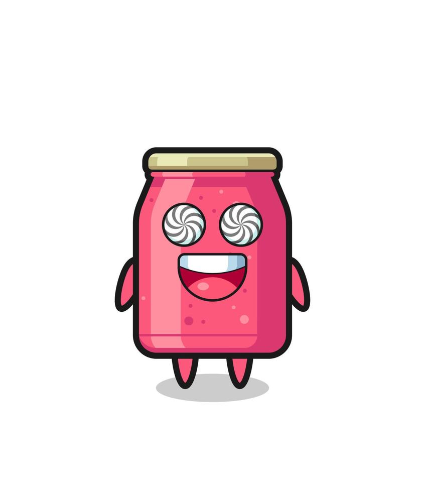 cute strawberry jam character with hypnotized eyes vector
