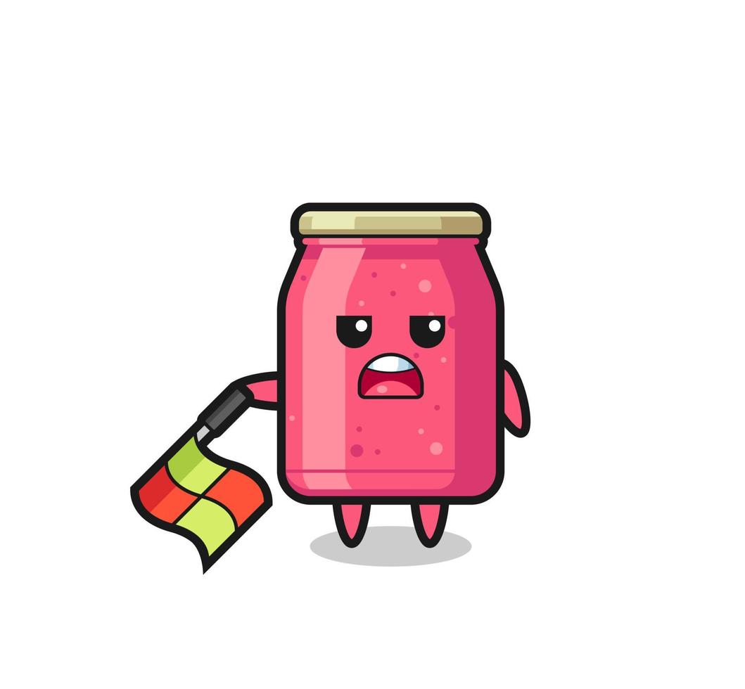 strawberry jam character as line judge hold the flag down at a 45 degree angle vector