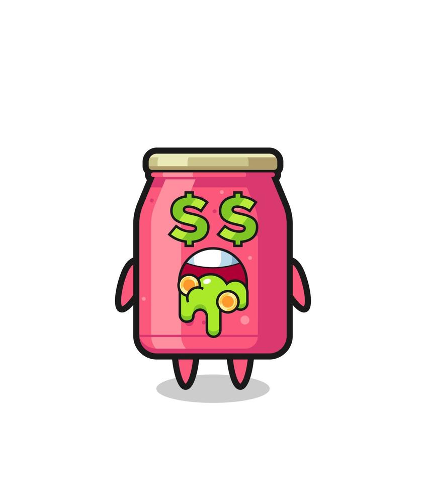 personaje de mermelada de fresa con una expresión de locura por el dinero vector