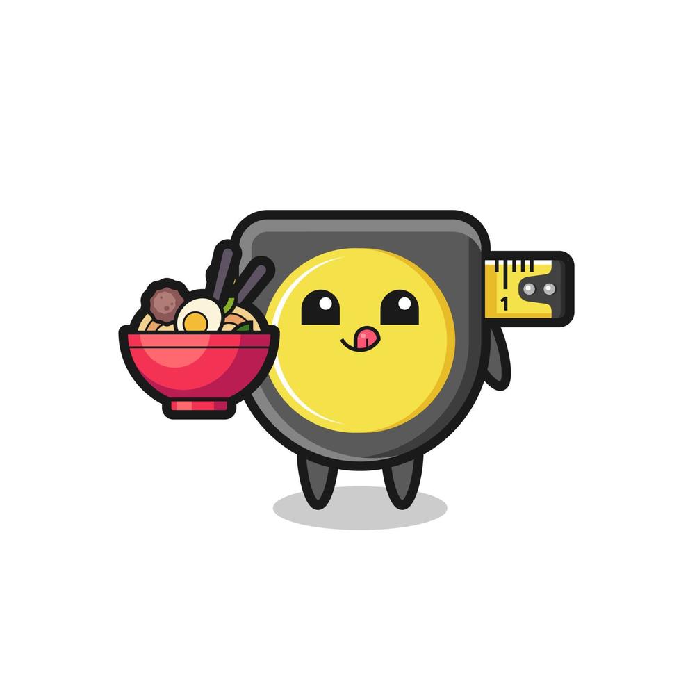 lindo personaje de cinta métrica comiendo fideos vector