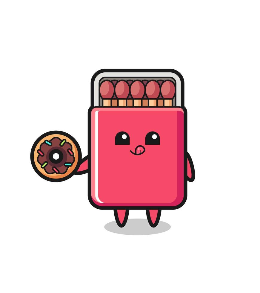 illustration of an matches box character eating a doughnut vector