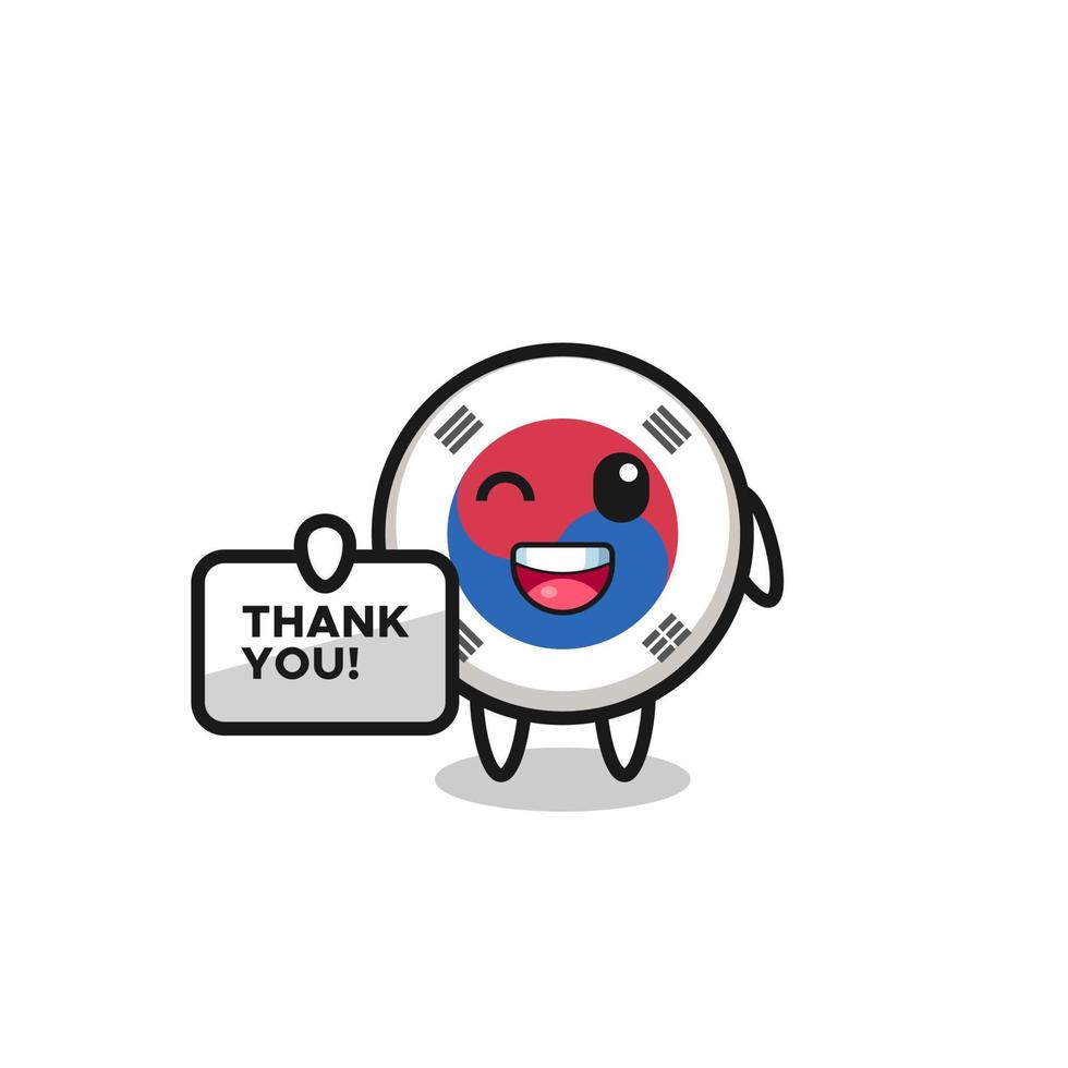 the mascot of the south korea flag holding a banner that says thank you vector