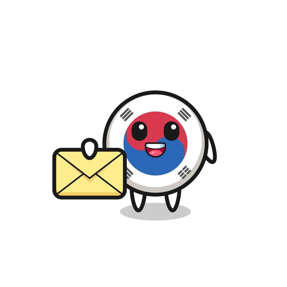 cartoon illustration of south korea flag holding a yellow letter vector