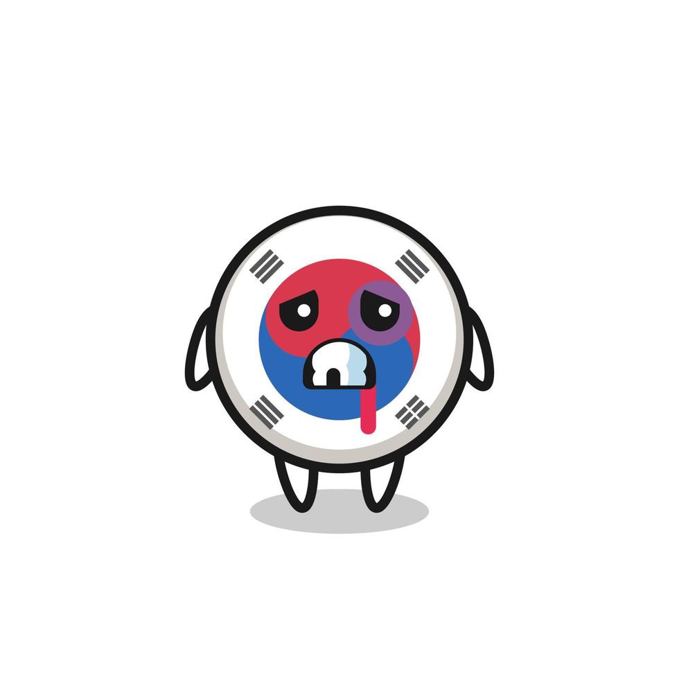 injured south korea flag character with a bruised face vector