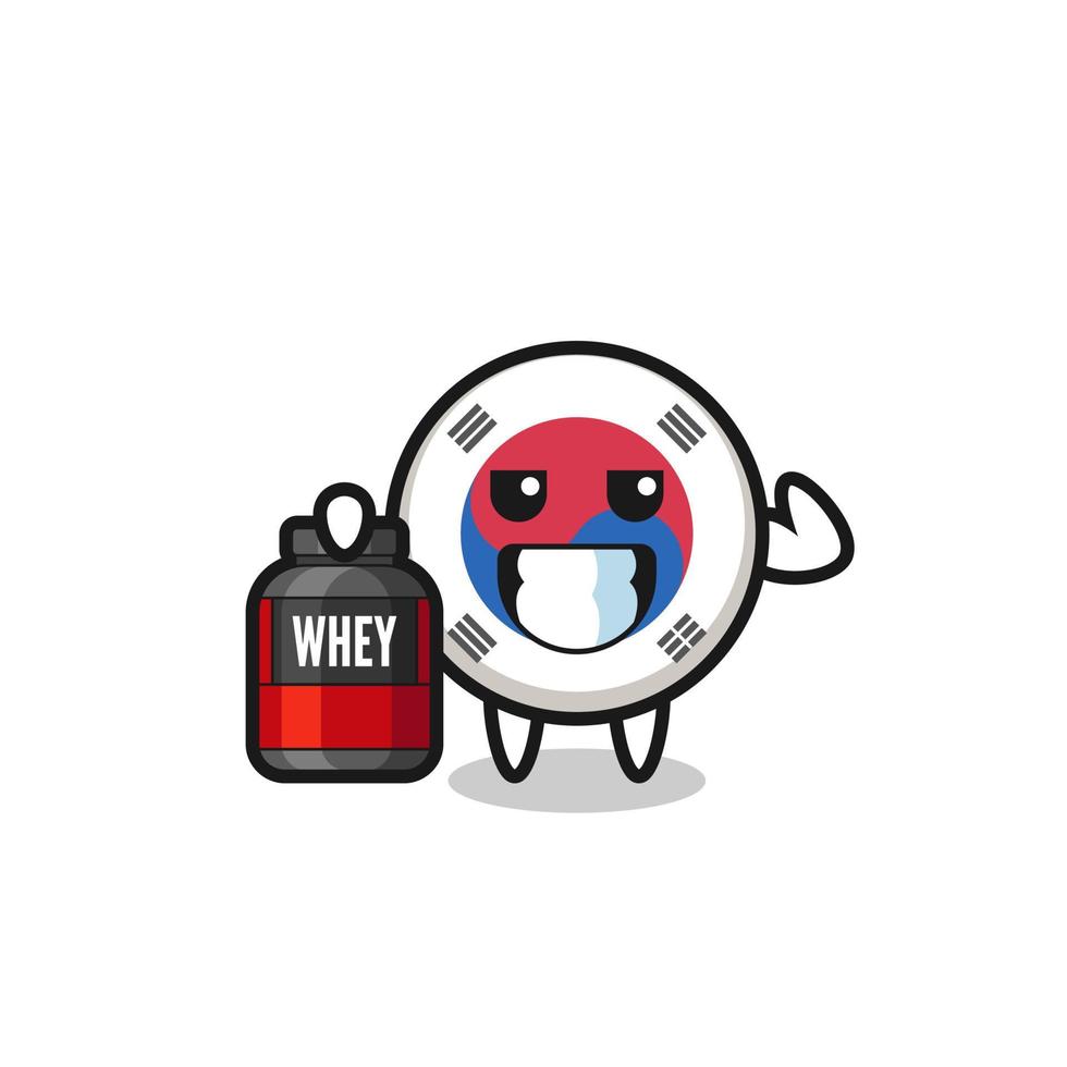 the muscular south korea flag character is holding a protein supplement vector