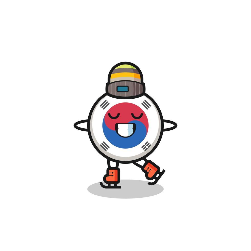 south korea flag cartoon as an ice skating player doing perform vector