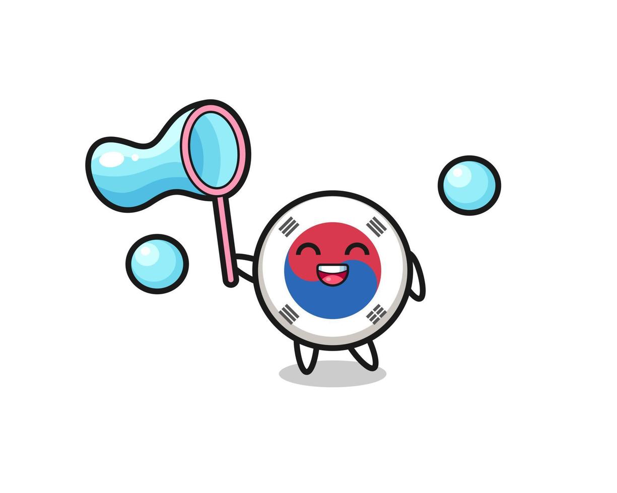 happy south korea flag cartoon playing soap bubble vector